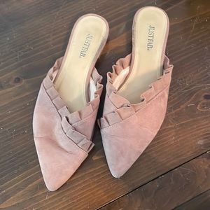 Justfab pink suede slide on mule flats